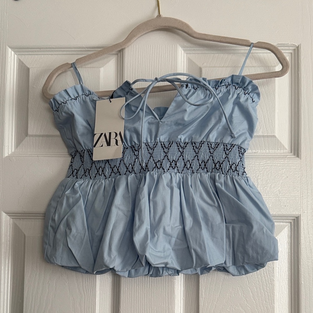 Zara Sky Blue Smocked Camisole